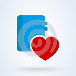 Book love logo, heart. vector modern icon design illustration