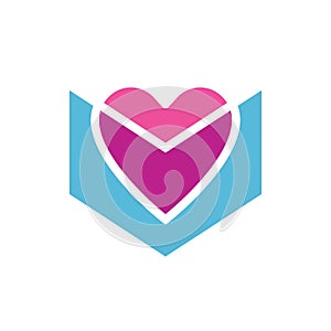 Book love logo icon design, heart and book symbol, overlay style illustration