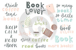 Book lover. Hand drawn quotes and words about books