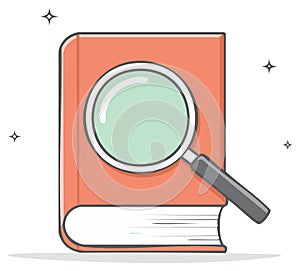Book and Magnifying Glass Concept for Research Study and Knowledge Exploration