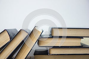 book. many books. Stack of colorful books. Education background. Back to school. Book, hardback colorful books on wooden table. Ed