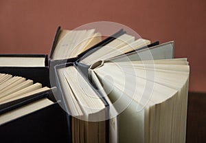 Book. many books. Stack of colorful books. Education background. Back to school. Book, hardback colorful books on wooden table. Ed