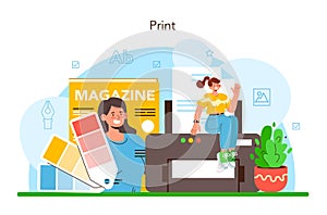 Book, newspaper or magazine printing. Printing house technology