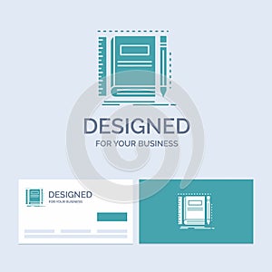 Book, notebook, notepad, pocket, sketching Business Logo Glyph Icon Symbol for your business. Turquoise Business Cards with Brand