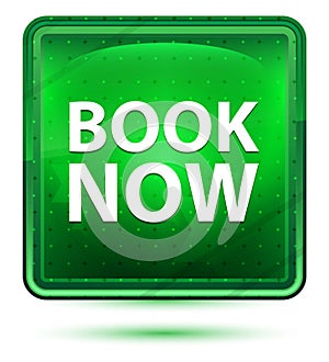 Book Now Neon Light Green Square Button