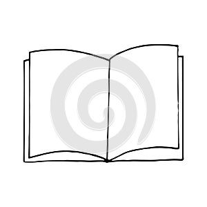 book open with blank page icon. sketch hand drawn doodle style. vector, minimalism, monochrome. library, learning