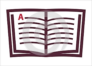 Book open page with A letter line art icon on white vector