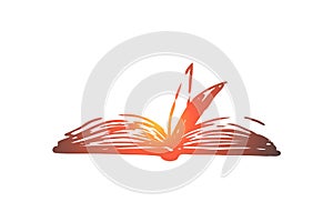 Book, open, paper, literature, knowledge concept. Hand drawn isolated vector.