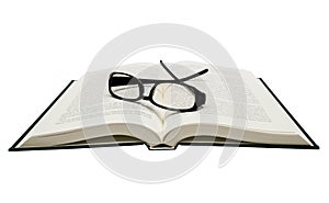 Book Opened With Eyeglasses Isolated On White photo