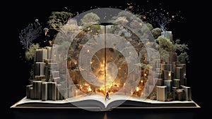 A book opening to reveal a world of ideas and concepts, embodying the idea that knowledge is a gateway to understanding