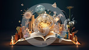 A book opening to reveal a world of ideas and concepts, embodying the idea that knowledge is a gateway to understanding