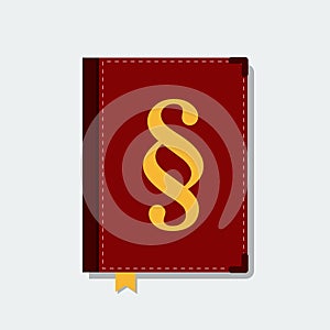 Book with paragraph or law symbol, flat style illustration