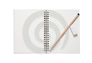 Book with pencil isolated white background