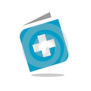 Book and Plus Logo, Blue Medical Book, Health Book Icon Design, Positive Book Symbol