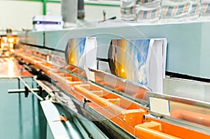 Book production perfect bound line in offset print plant photo