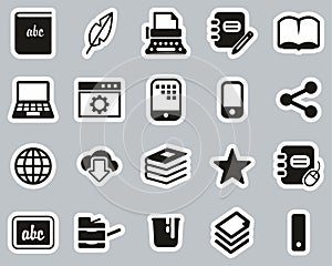 Book Publishing Icons Black & White Sticker Set Big