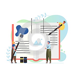 Book publishing process, vector flat style design illustration