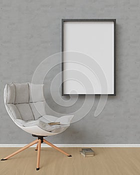 Book reading chair composition black frame mockup,3D render