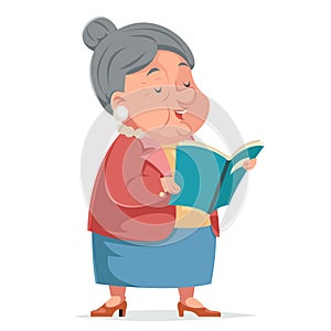 Book Reading Grandmother Old Woman Granny Character Adult Icont Cartoon Design Vector Illustration