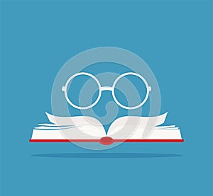 Book reading line icon. linear style sign for mobile concept and web design. Open book and glasses outline vector icon. Symbol,