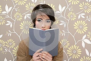 Book reading shy woman retro 60s vintage