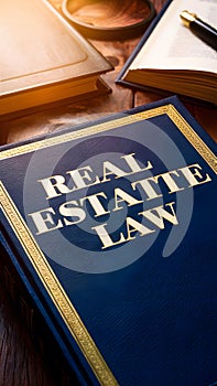 Book on real estate law with rich cover, scholarly setting. Ideal for legal professionals.