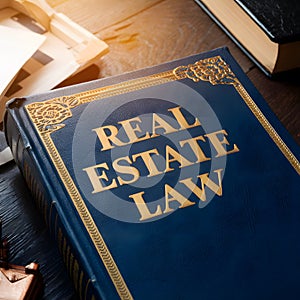 Book on real estate law with rich cover, scholarly setting. Ideal for legal professionals.