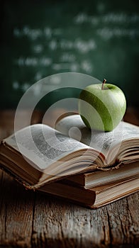 book resting front of a chalkboard