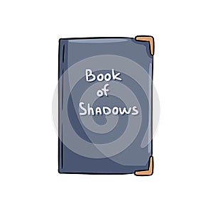 Book of Shadows witchcraft notebook. Wiccan magical personal witch coven diary. Cute cartoon notebook doodle image. Media photo