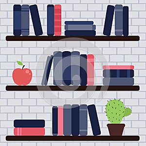 Book shelf on the brick wall