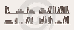 Book on shelf icon vector set. Bookshelf school objects for decorations, background, textures or interior wallpaper