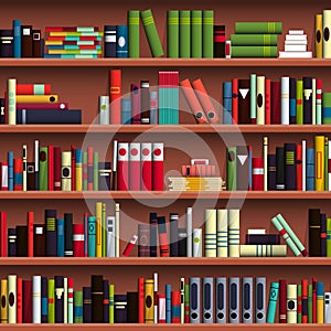 Book shelves library seamless pattern.