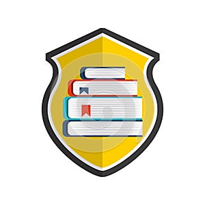 Book and shield icon. Copyright design. Vector graphic