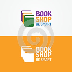 Book shop logo set consisting silhouette of books different color and sign be smart