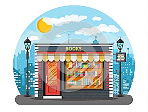 Book shop or store building and cityscape