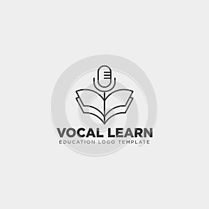 book sing vocal learning line logo template vector illustration