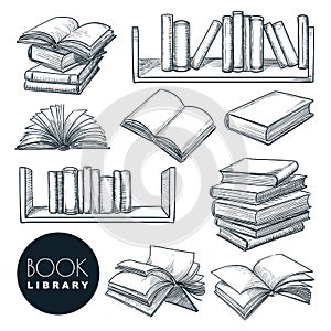 Book sketch vector illustration. Isolated hand drawn learning and education icons. Library or bookstore design elements