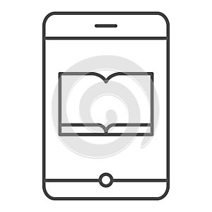 Book on smartphone thin line icon. Electronic book vector illustration isolated on white. Ebook on mobile outline style