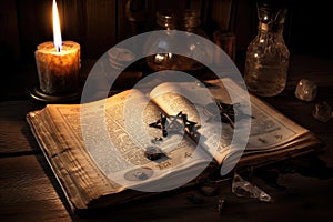 a book of spells, with magical runes and incantations