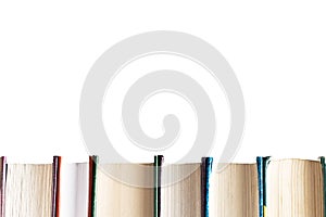 Book stack isolated on white background with copy space