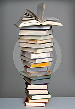 Book stack with open book