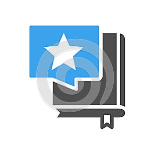 Book with star in chat bubble colored icon. Good literature, best choise, positive feedback symbol