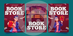 Book store banners with shelves with literature