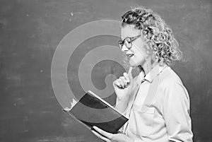 Book store concept. busy working. happy student in glasses at blackboard. new school year. Girl prepare for exams