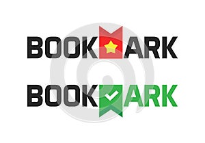 Book store shop logotype as bookmark logo vector element design isolated, idea of library or bookstore emblem