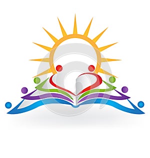 Book sun teamwork education logo vector image