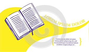 The book is a symbol of literature and knowledge. Banner template for a publishing house, library or bookstore.