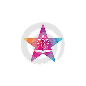 Book and tech tree star shape concept logo design.