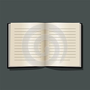 Book or textbook open pages clipart realistic object isolated on dark background