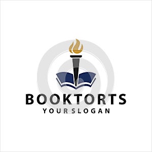 Book and torch, education vector logo design graphic template